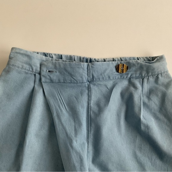 Biography Pants Sz L Blue Side Drape Slip Pockets Capris Boho Lagenlook Comfort - Picture 4 of 12